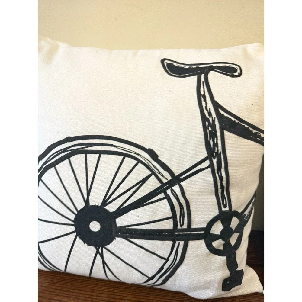 Decorative Bicycle Sketch Print Throw Pillows, Set of 2, Black & White Canvas